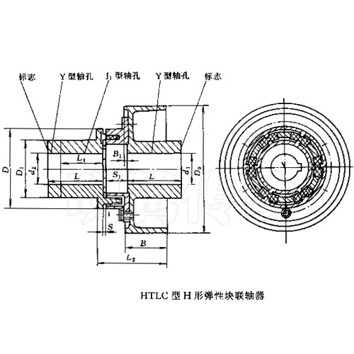 HTLC型帶制動輪彈性塊聯軸器圖紙